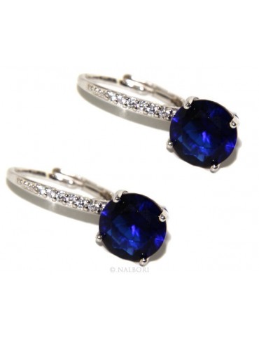 Argento 925 : orecchini donna punto luce zircone blu sapphire brillante 8mm monachella sicurezza