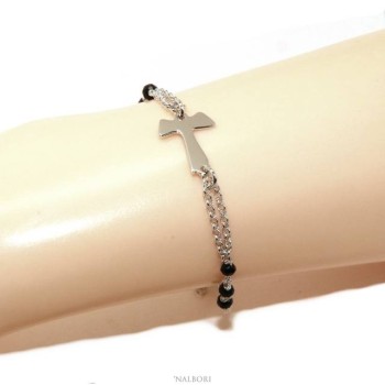 RMB|Rosary bracelet Silver 925 with TAU cross and red crystal 15 17.5 cm