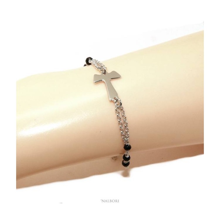 RMB|Rosary bracelet Silver 925 with TAU cross and red crystal 15 17.5 cm