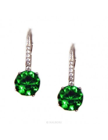925: earrings zircon   light point woman green emerald brilliant 8mm nun Safety