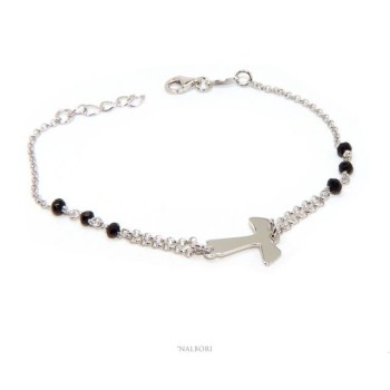 RMB|Rosary bracelet Silver 925 with TAU cross and red crystal 15 17.5 cm