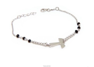 RMB|Rosary bracelet Silver 925 with TAU cross and red crystal 15 17.5 cm