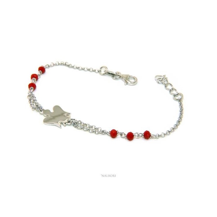 RMB|NALBORI Bracciale rosario Argento 925 con angelo custode piccolo e cristallo rosso o nero