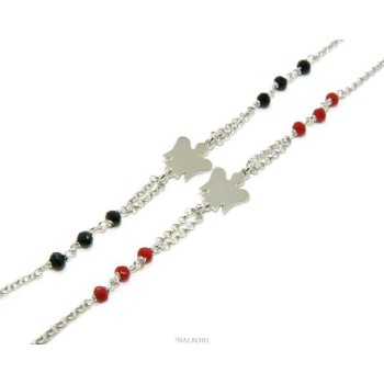 RMB|NALBORI Silver 925 rosary bracelet with small guardian angel and red or black crystal