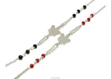 RMB|NALBORI Silver 925 rosary bracelet with small guardian angel and red or black crystal