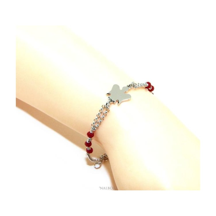 RMB|NALBORI Silver 925 rosary bracelet with small guardian angel and red or black crystal