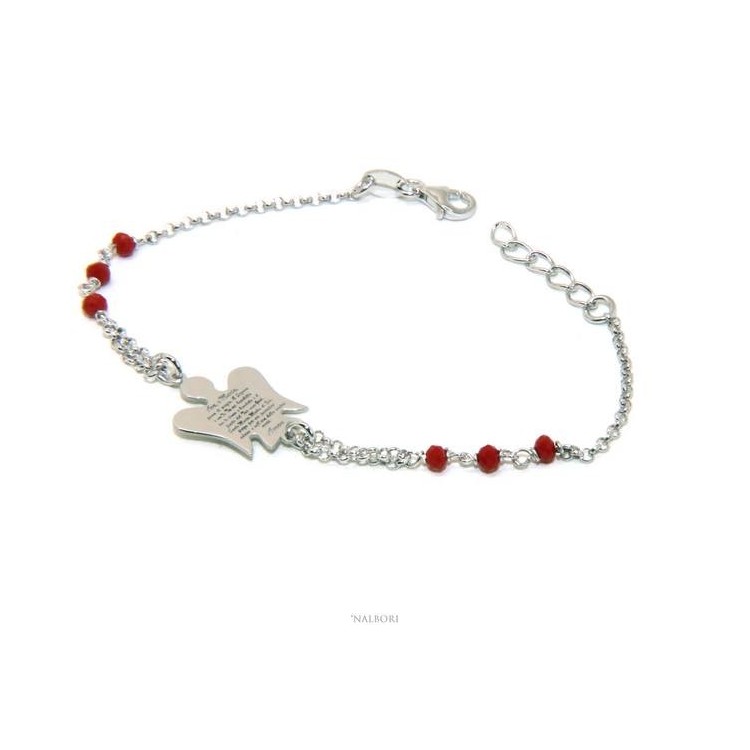 RMB|NALBORI Bracciale rosario Argento 925 angelo custode preghiera ave maria cristallo rosso o nero