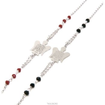 RMB|NALBORI Bracciale rosario Argento 925 angelo custode preghiera ave maria cristallo rosso o nero