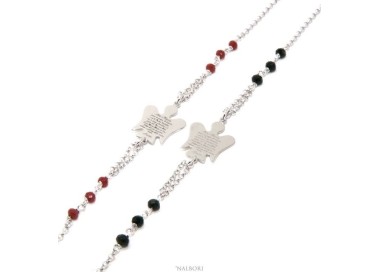 RMB|NALBORI Bracciale rosario Argento 925 angelo custode preghiera ave maria cristallo rosso o nero