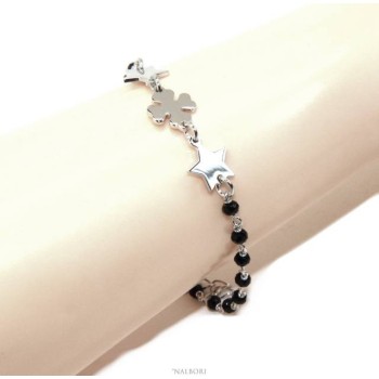 RMB|NALBORI Woman bracelet Silver 925 Marseillaise black four-leaf clover and stars success luck