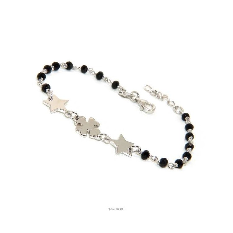 RMB|NALBORI Woman bracelet Silver 925 Marseillaise black four-leaf clover and stars success luck