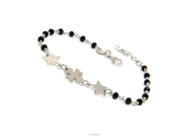 RMB|NALBORI Bracciale donna Argento 925 marsigliese nero quadrifoglio e stelle 16-19 cm fortuna