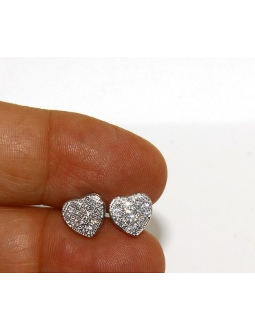 925: pair of earrings 9mm man woman button heart zirconia mircosetting