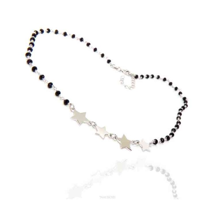 RMB|NALBORI necklace woman 925 Sterling Silver black Marseille with 4 stars
