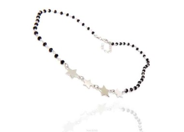 RMB|NALBORI necklace woman 925 Sterling Silver black Marseille with 4 stars