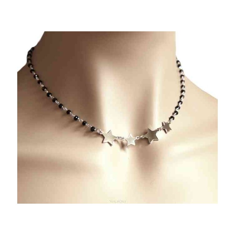RMB|NALBORI necklace woman 925 Sterling Silver black Marseille with 4 stars