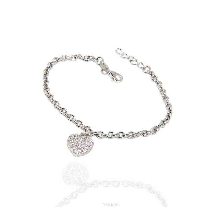 RMB|NALBORI Bracciale Argento 925 donna ragazza ciondolo cuore e zirconi