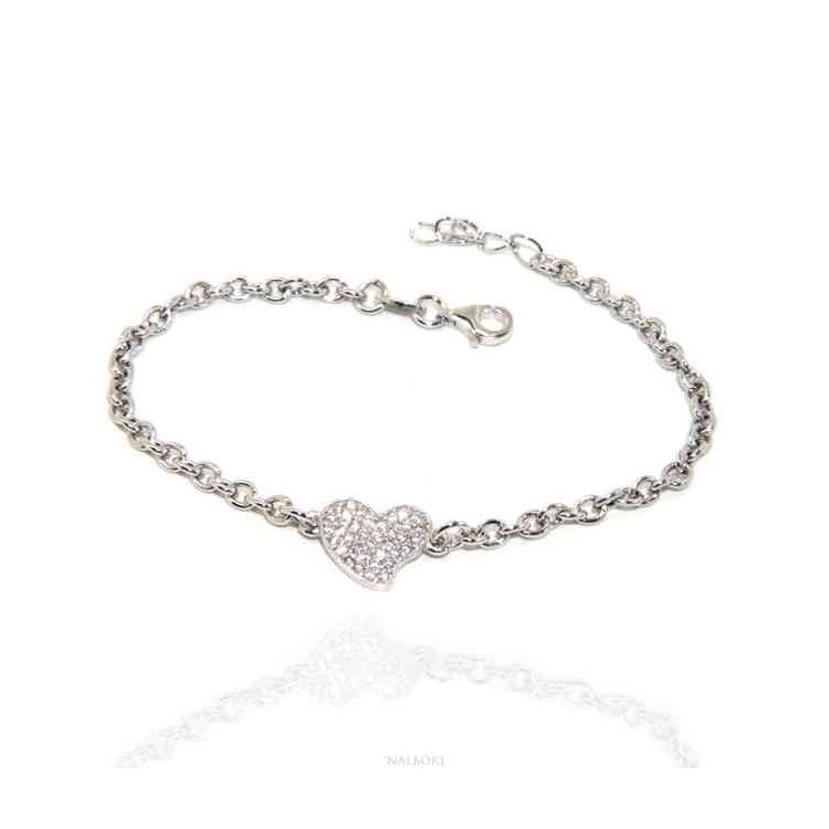 RMB|NALBORI Bracciale cuore argento 925 charme pavè di zirconi per donna ragazza