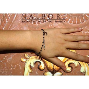 RMB|NALBORI Woman bracelet Silver 925 Marseille black with horseshoe pendants