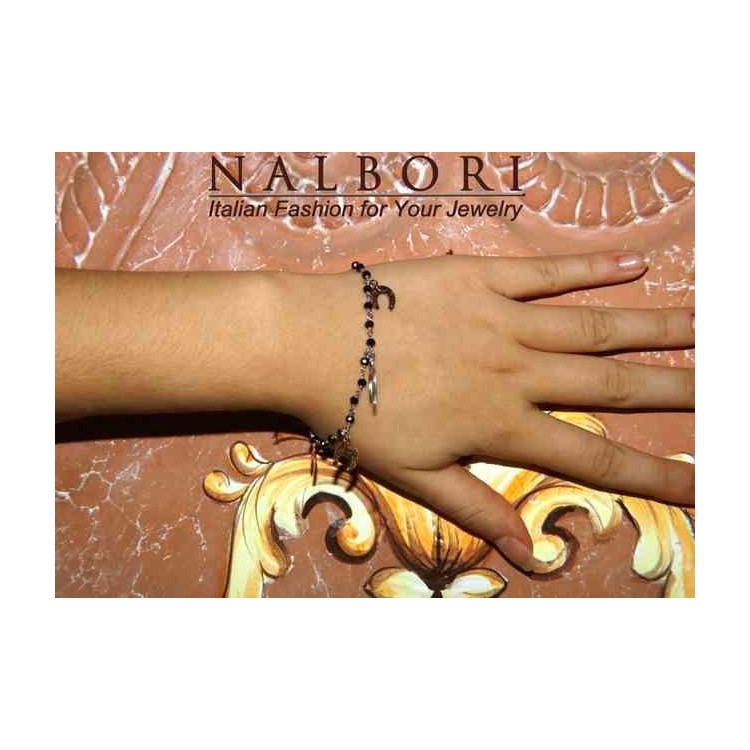 RMB|NALBORI Woman bracelet Silver 925 Marseille black with horseshoe pendants