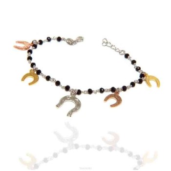 RMB|NALBORI Bracciale donna Argento 925 marsigliese nero con ciondoli ferro di cavallo