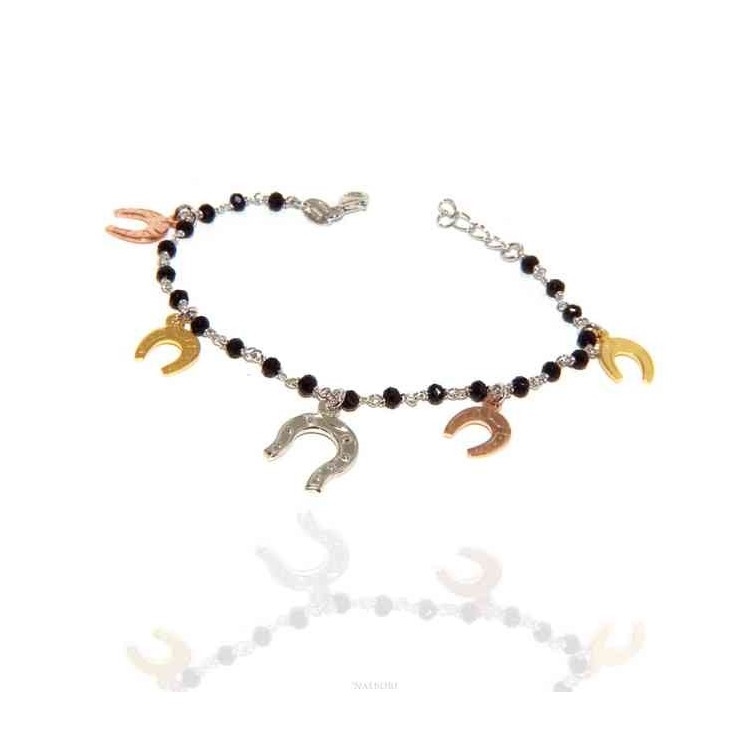 RMB|NALBORI Woman bracelet Silver 925 Marseille black with horseshoe pendants