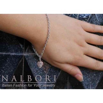RMB|NALBORI Bracelet Silver 925 woman girl heart pendant and zircons rose gold bathroom