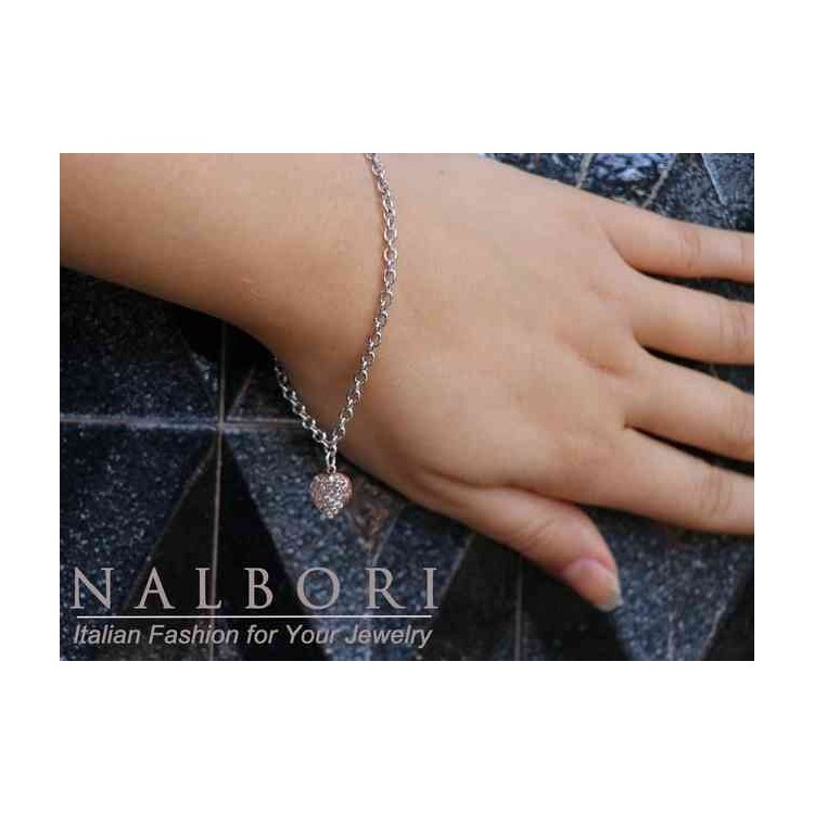 RMB|NALBORI Bracelet Silver 925 woman girl heart pendant and zircons rose gold bathroom