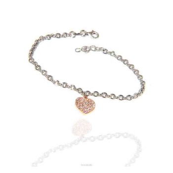 RMB|NALBORI Bracelet Silver 925 woman girl heart pendant and zircons rose gold bathroom
