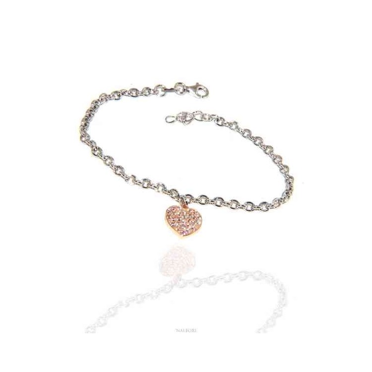 RMB|NALBORI Bracelet Silver 925 woman girl heart pendant and zircons rose gold bathroom