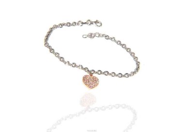 RMB|NALBORI Bracelet Silver 925 woman girl heart pendant and zircons rose gold bathroom