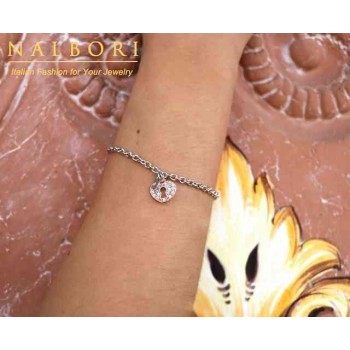RMB|NALBORI Bracelet Silver 925 woman girl heart pendant lock and zircons key in rose gold