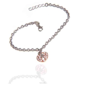 RMB|NALBORI Bracciale Argento 925 donna ragazza ciondolo cuore lucchetto e chiave zirconi in oro rosa