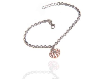 RMB|NALBORI Bracelet Silver 925 woman girl heart pendant lock and zircons key in rose gold