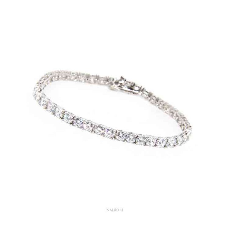 RMB|NALBORI 925 silver tennis bracelet with 4 mm prong white zircons + sizes