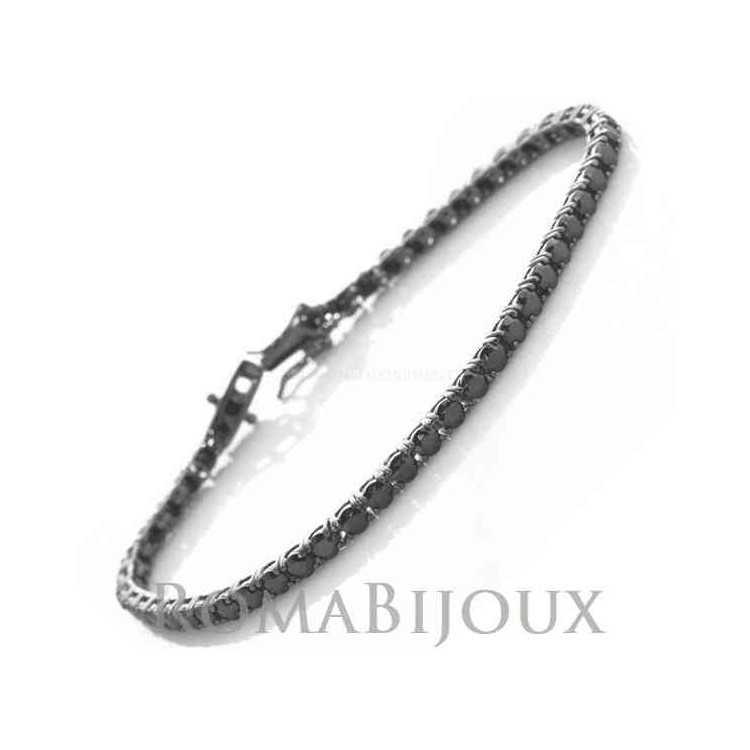 RMB|Silver 925: Tennis Bracelet With black zircons from 3 mm claws 16, 18 or 21 cm - black ruthenium
