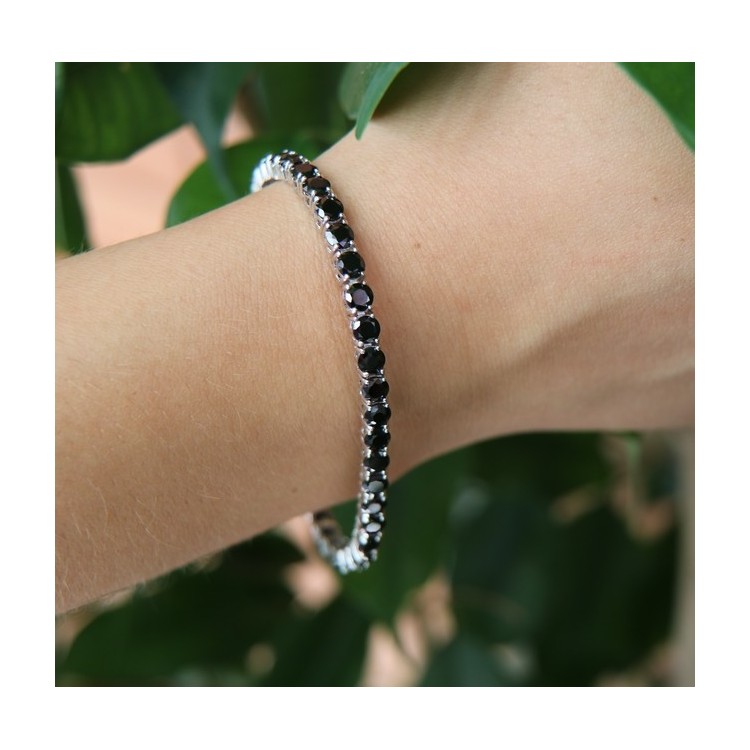 RMB|NALBORI 925 silver tennis bracelet with 4 mm prong black zircons + sizes