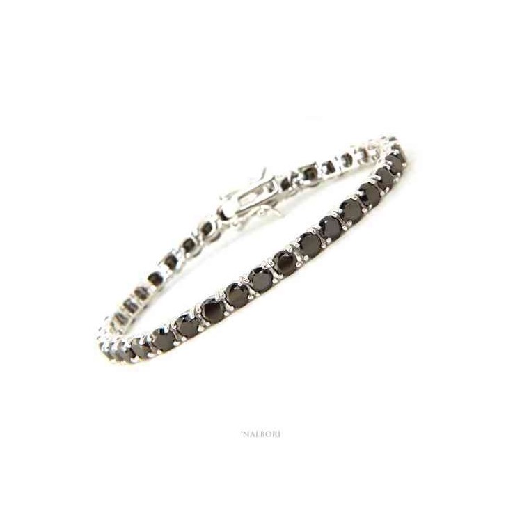 RMB|NALBORI 925 silver tennis bracelet with 4 mm prong black zircons + sizes