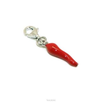 RMB|Amuleti di NALBORI : ciondoli argento 925 corno cornetto piccolo 14x4 mm rosso