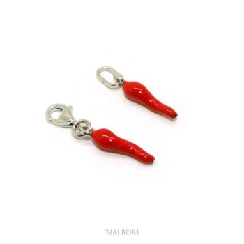 RMB|Amulets by NALBORI: pendants 925 silver horn small horn 14x4 mm red italian charm