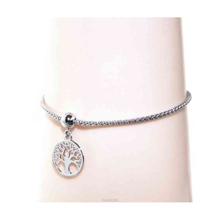 RMB|NALBORI Braccialetto argento 925 donna ragazza catena poocorn e ciondolo albero della vita