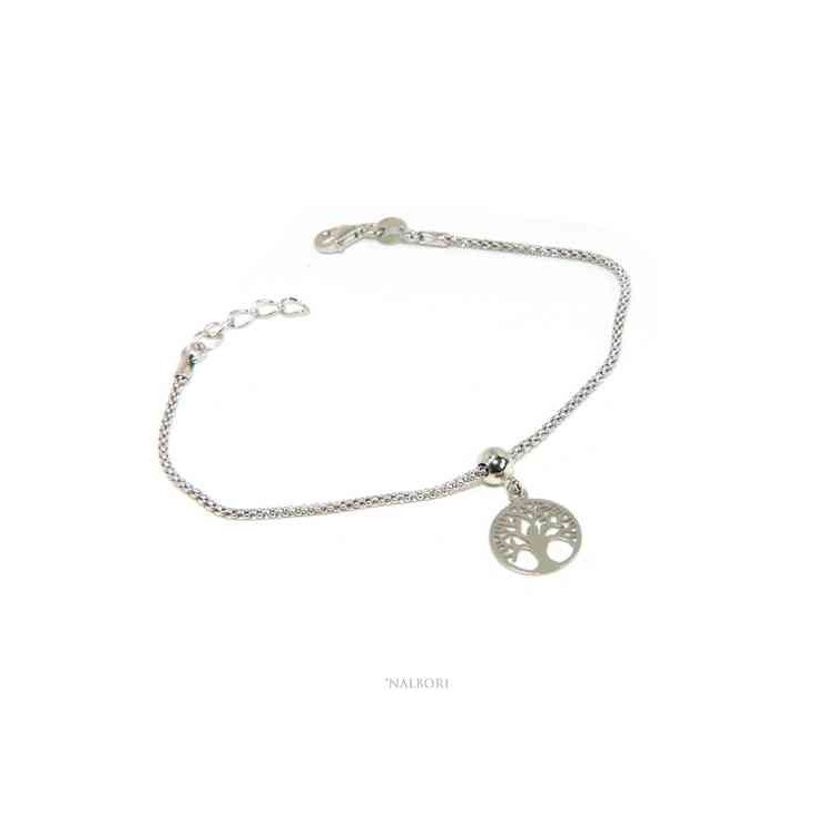 RMB|NALBORI Braccialetto argento 925 donna ragazza catena poocorn e ciondolo albero della vita