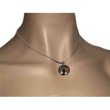 RMB|NALBORI necklace 925 sterling silver popcorn choker with medal tree of life pendant