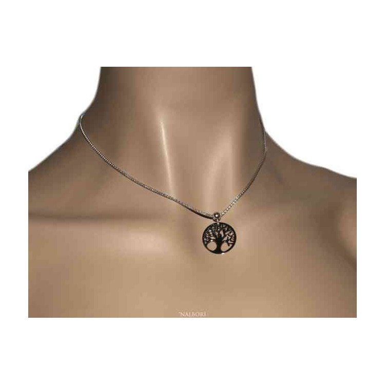 RMB|NALBORI necklace 925 sterling silver popcorn choker with medal tree of life pendant
