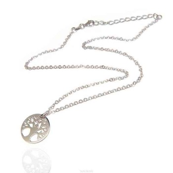 RMB|NALBORI necklace 925 sterling silver rolo 'diamond necklace with medal tree of life pendant