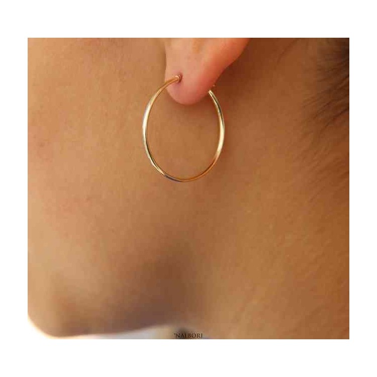 RMB|GOLD 375 / oo 9kt: Women's earrings circles smooth rings 3 cm made in Italy