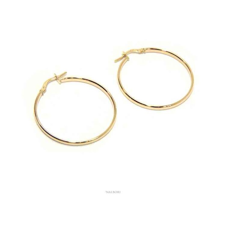 RMB|ORO 375/oo 9kt Orecchini NALBORI donna cerchi lisci boccole anelle 3 cm made in italy