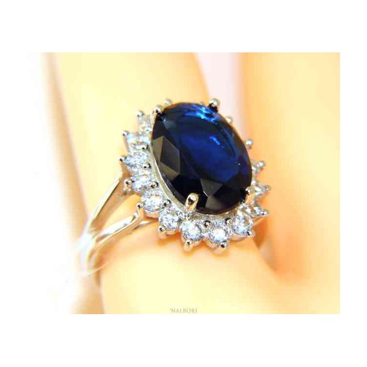 RMB|NALBORI for her, women's 925 silver ring with brilliant sapphire blue oval and round of stones