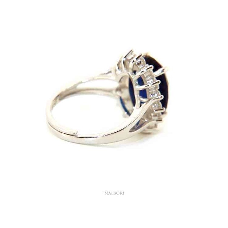 RMB|NALBORI for her, women's 925 silver ring with brilliant sapphire blue oval and round of stones