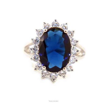 RMB|NALBORI for her, women's 925 silver ring with brilliant sapphire blue oval and round of stones